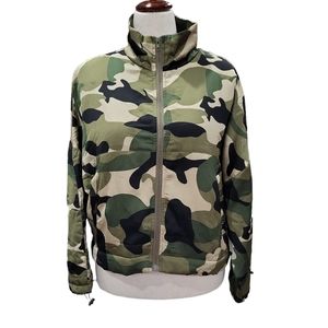 NWT Hem & Thread women's silky Green Camouflage Zip Up Jacket S cropped